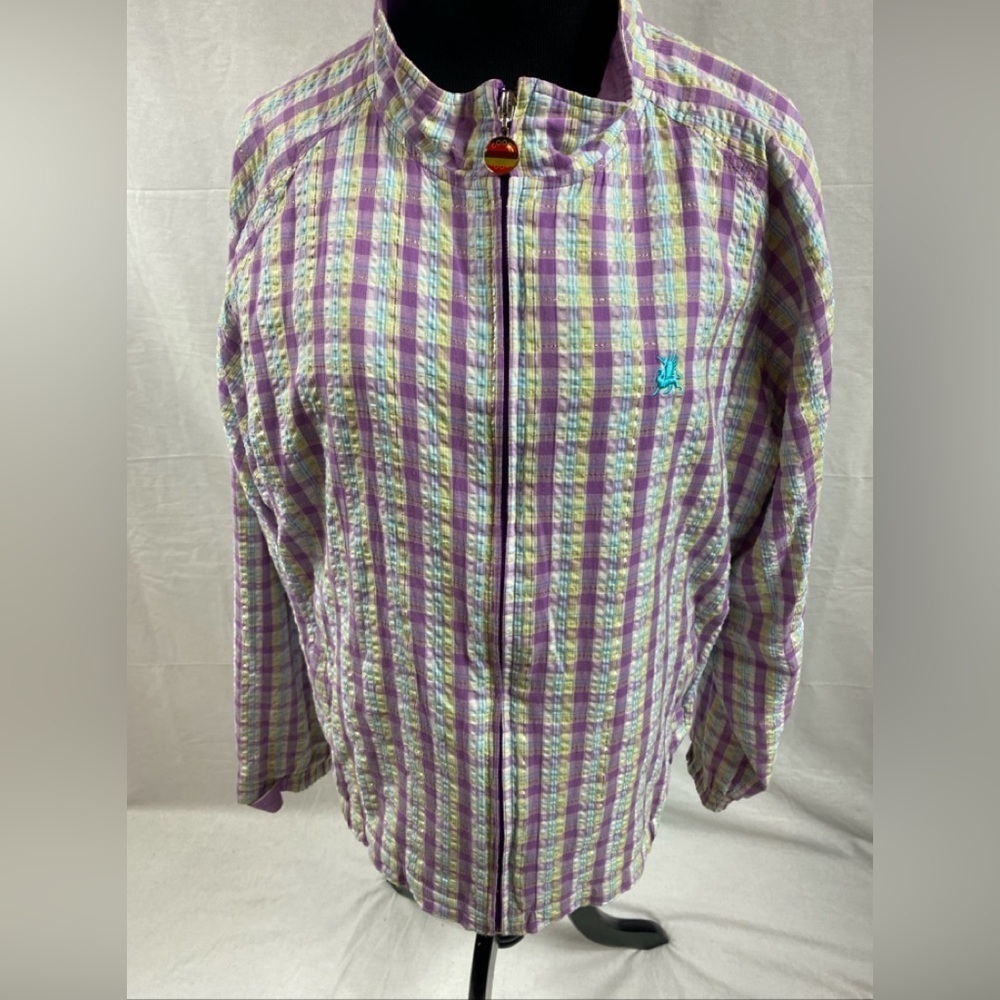 Vintage Coogi Australia Purple Harrington Plaid Full Zip Jacket Classic Fit 6/L